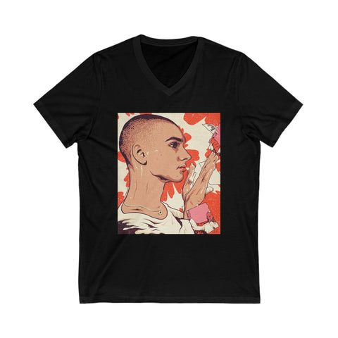Fight The Real Enemy - Unisex Jersey Short Sleeve V-Neck Tee