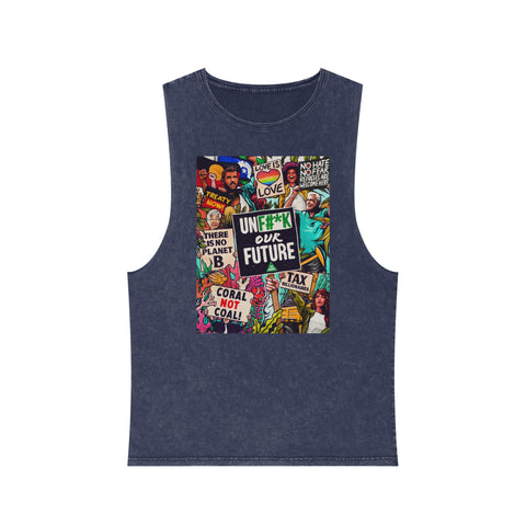 Unfuck Our Future [US-Printed] - Unisex Stonewash Tank Top
