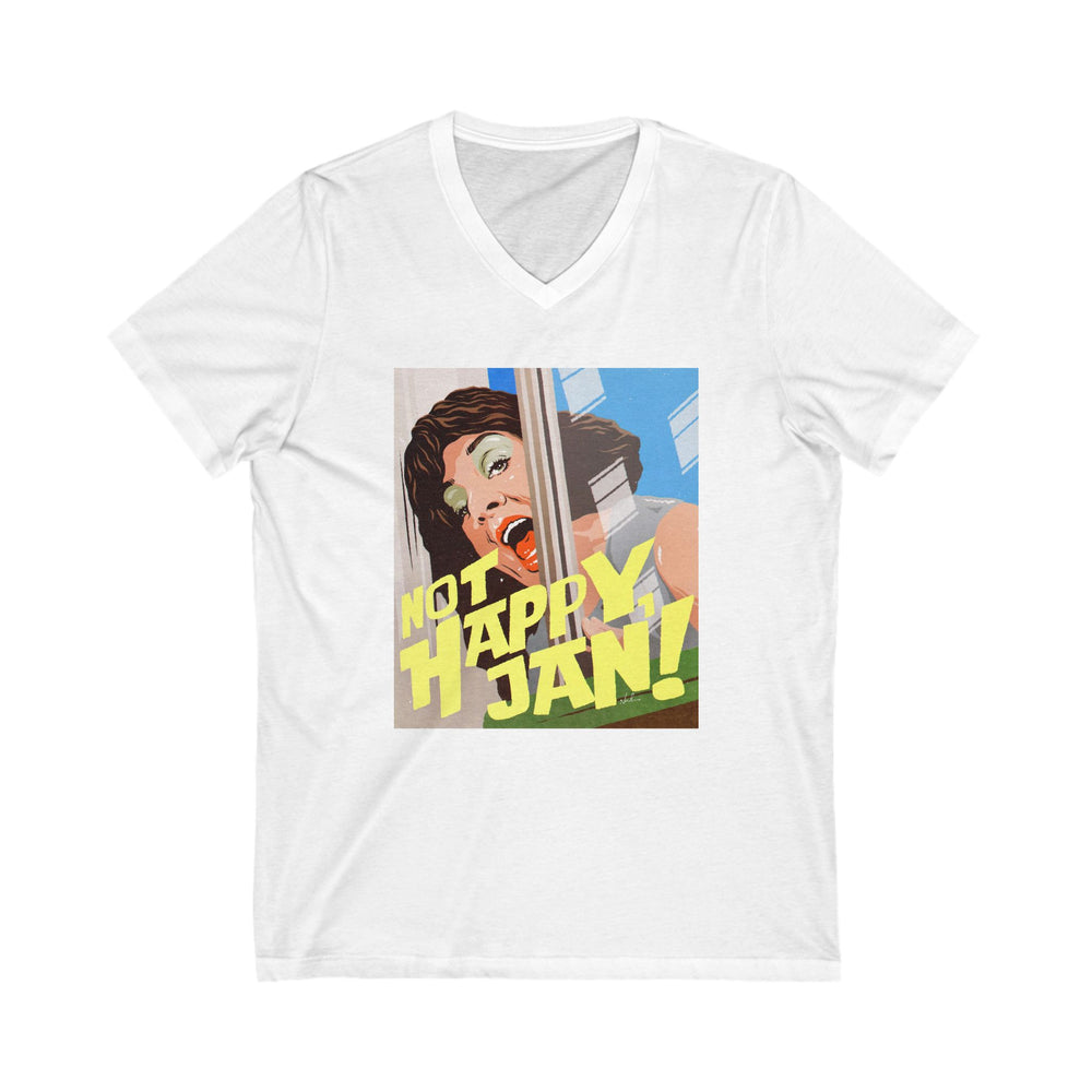 NOT HAPPY, JAN! [US-Printed] - Unisex Jersey Short Sleeve V-Neck Tee