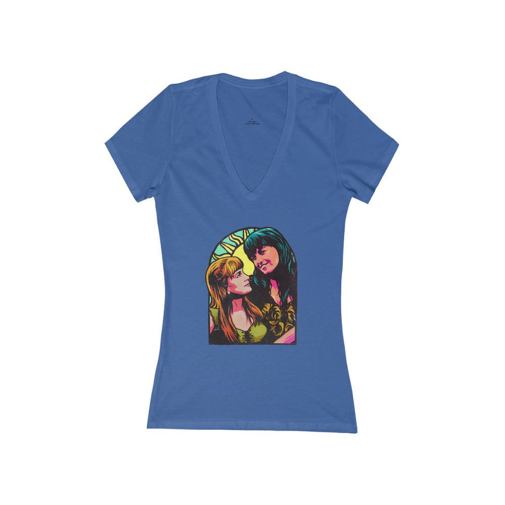 XENA X GABRIELLE - Women's Jersey Short Sleeve Deep V-Neck Tee