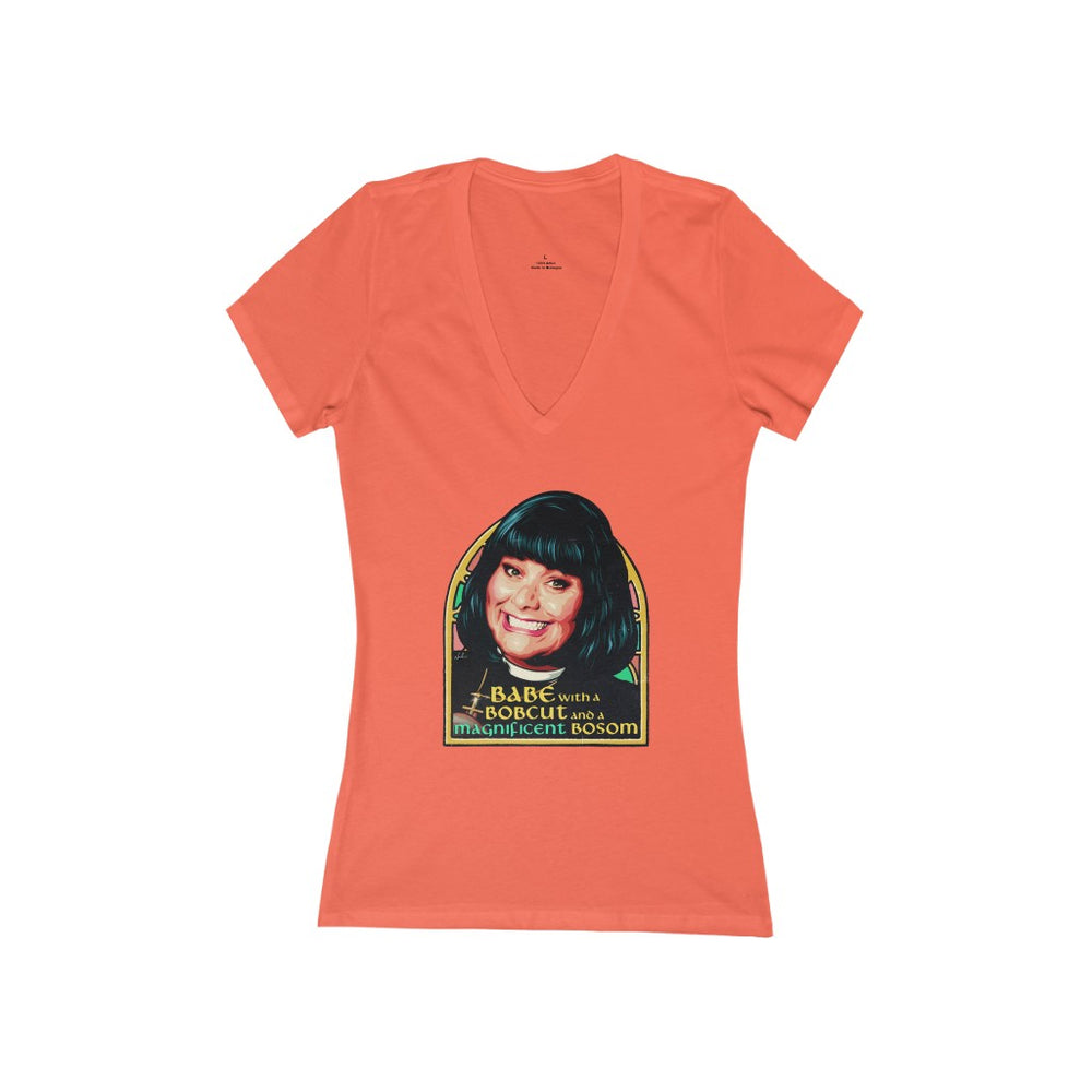 Babe With A Bobcut And A Magnificent Bosom - Women's Jersey Short Sleeve Deep V-Neck Tee