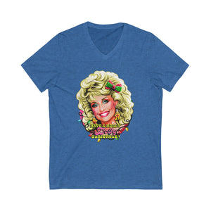 Have A Holly Dolly Christmas! - Unisex Jersey Short Sleeve V-Neck Tee