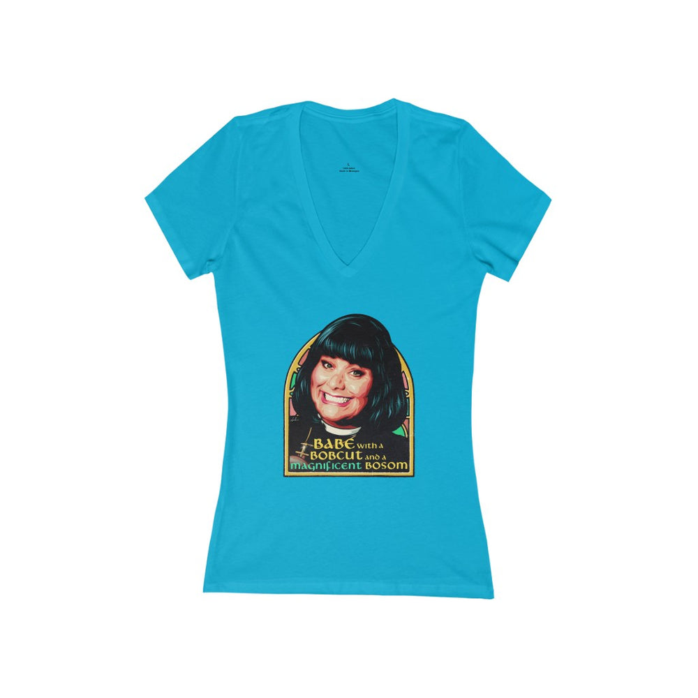 Babe With A Bobcut And A Magnificent Bosom - Women's Jersey Short Sleeve Deep V-Neck Tee