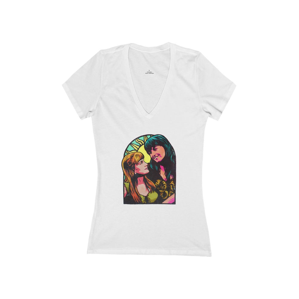 XENA X GABRIELLE - Women's Jersey Short Sleeve Deep V-Neck Tee