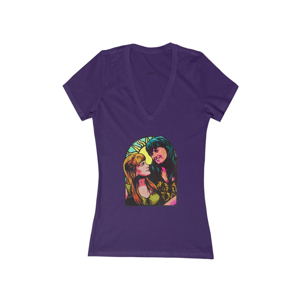 XENA X GABRIELLE - Women's Jersey Short Sleeve Deep V-Neck Tee